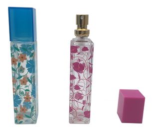 Dekoratif Cam Parfüm Şişeleri, Püskürtücü / Renkli Kapaklı Boş Parfüm Yağı Şişeleri